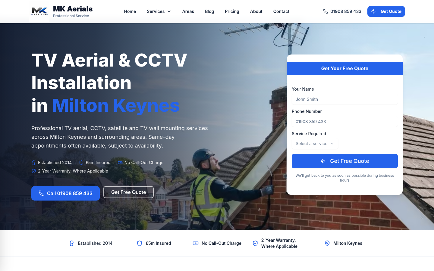 MK Aerials website designed by PixelForge Studio